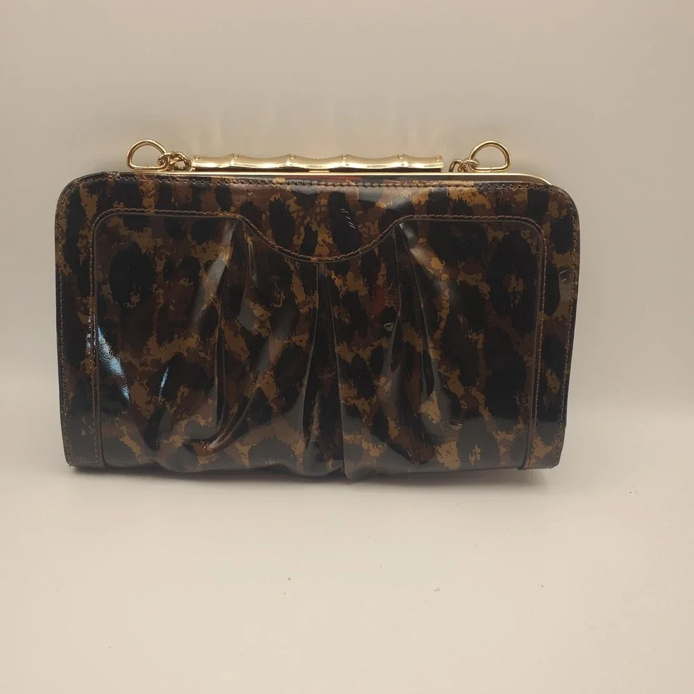 Elaine Turner Clutch‎ Purse Clasp Animal Print Organizer Chain Strap Formal Vtg